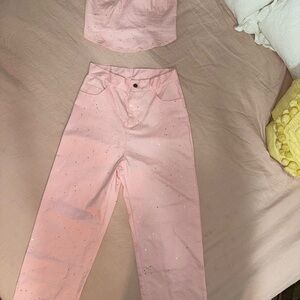 Sparkly Pink Women's Pants and strapless top set